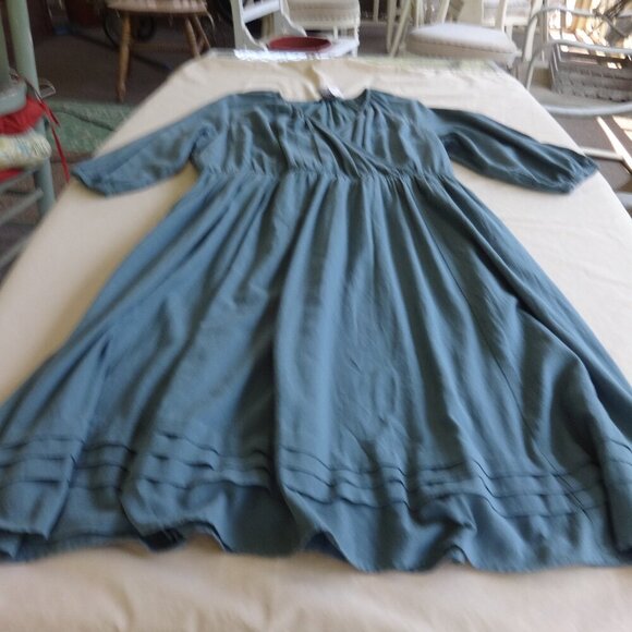 Lane Bryant Green puff sleeve midi dress size 20, tuck detail, lined Boho, NWT - Picture 6 of 16